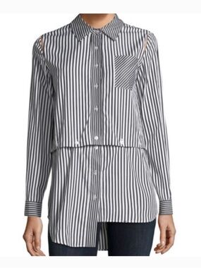 💚 NEW Milly Striped Layered Button-Front  Top - green/blue/white